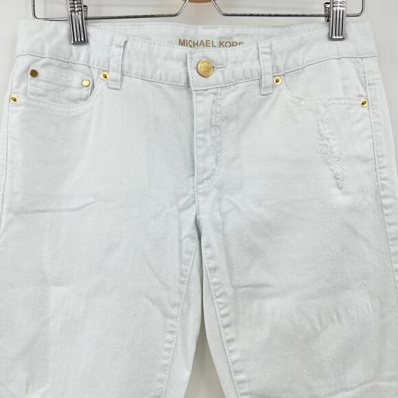 Michael Kors US 4 Womens White Distressed Low Rise Izzy Cropped Skinny Jeans - Picture 3 of 14